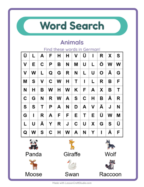 Picture word search – Animals