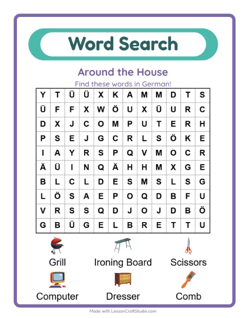 Picture word search – Household Things