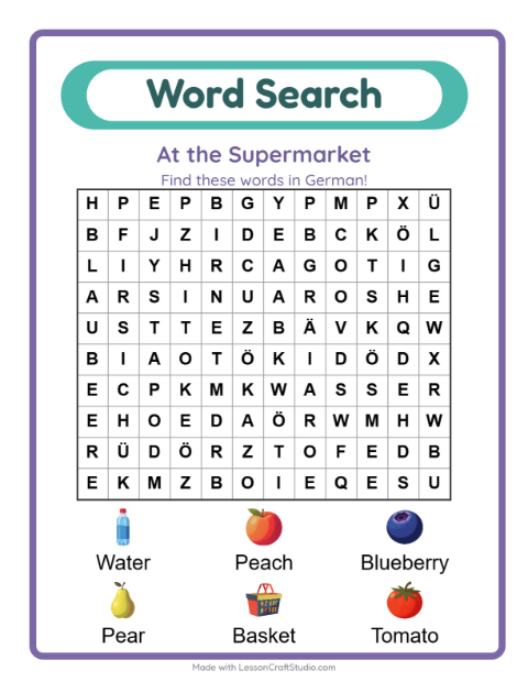 Picture word search – Supermarket Things
