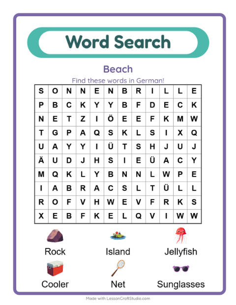 Picture word search – Beach Things