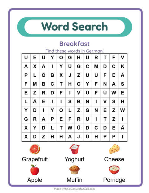 Picture word search – Breakfast