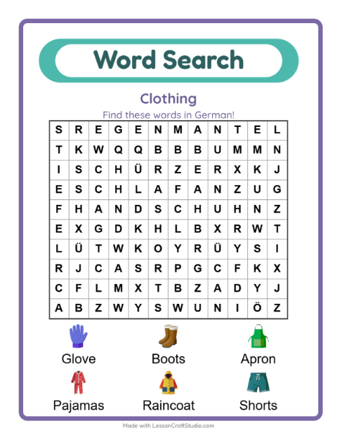 Picture word search – Clothes