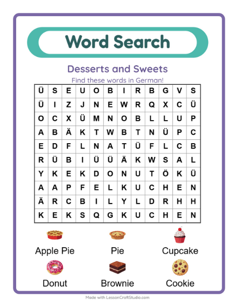 Picture word search – Desserts and Sweets