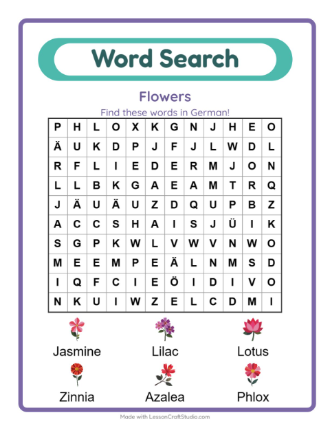 Picture word search – Flowers