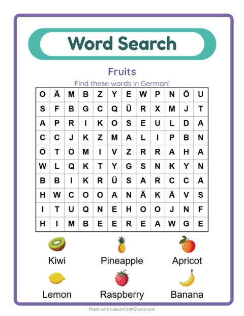 Preview of Fruit your child already knows, spelled the German way