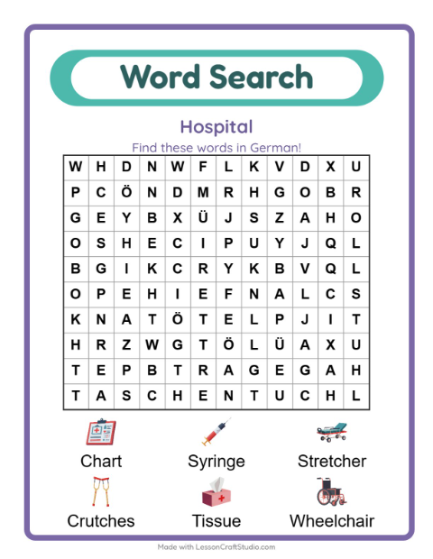 Preview of German words from the hospital, long ones included