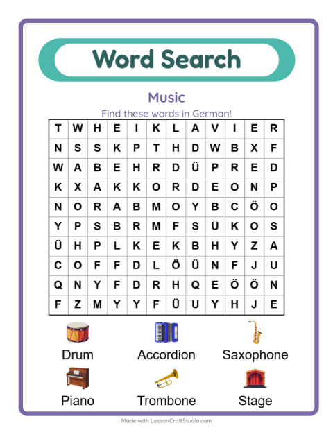 Picture word search – Musical Instruments