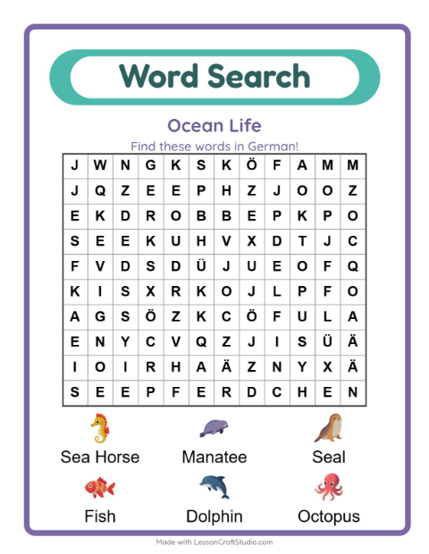 Picture word search – Ocean Life