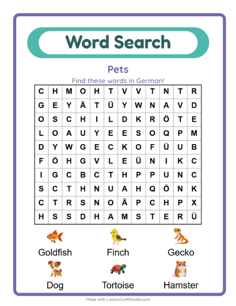 Picture word search – Pets