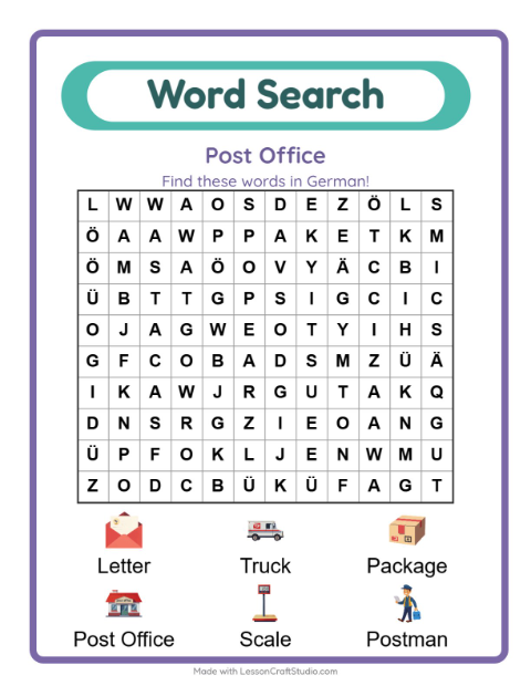 Preview of Sending something in German: six post-office words to find