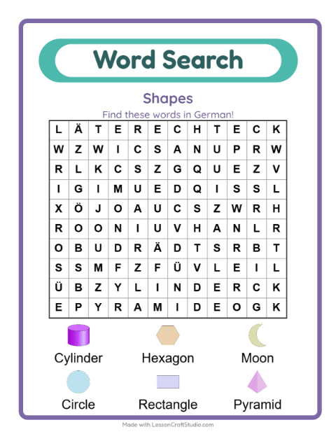 Picture word search – Shapes