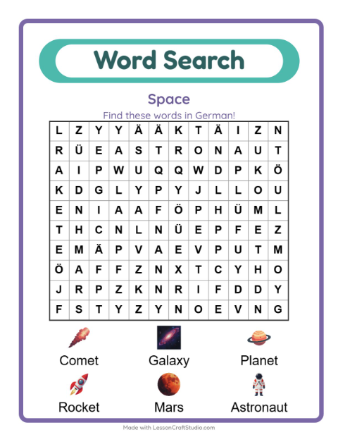 Picture word search – Space