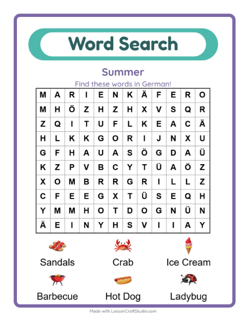 Picture word search – Summer