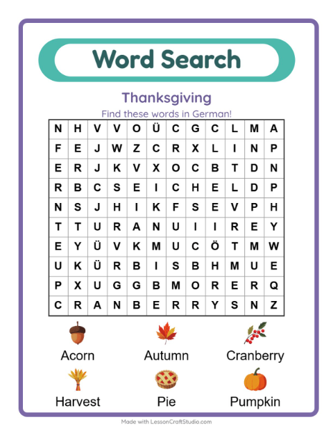 Picture word search – Thanksgiving