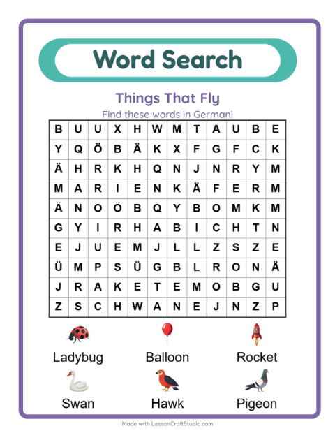 Picture word search – Things That Fly