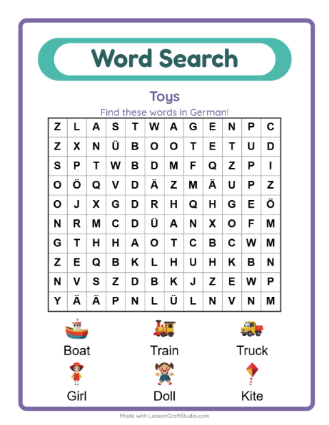 Picture word search – Toys