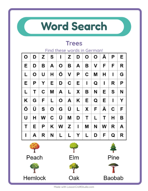 Picture word search – Trees