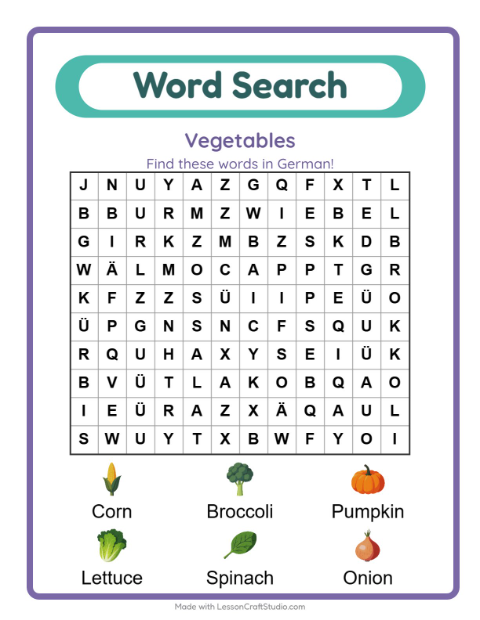 Picture word search – Vegetables
