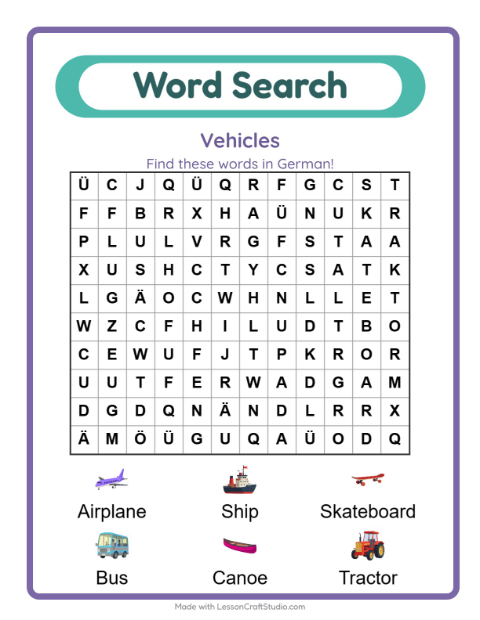 Picture word search – Vehicles