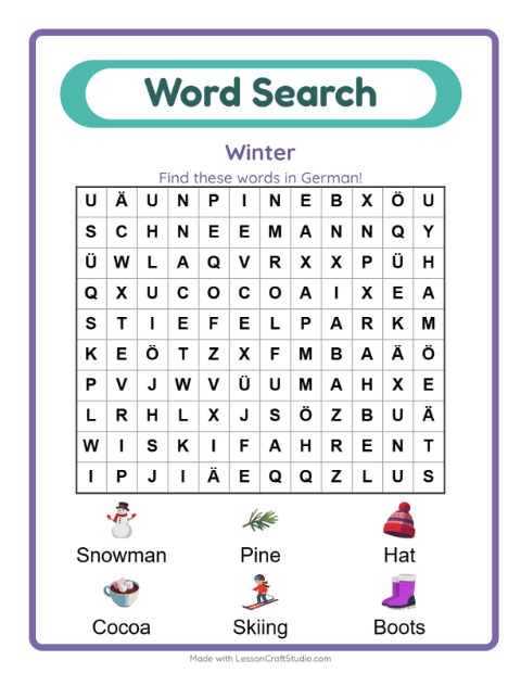 Picture word search – Winter