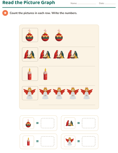 Preview of Graphs and Data worksheet featuring Christmas for grade 1