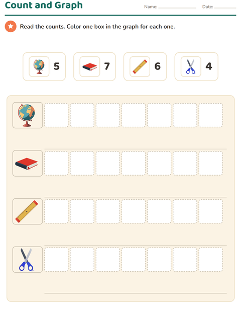 Preview of Graphs and Data worksheet featuring Classroom for grade 1