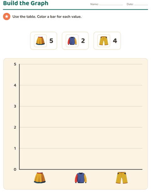 Preview of Graphs and Data worksheet featuring Clothing for grade 3