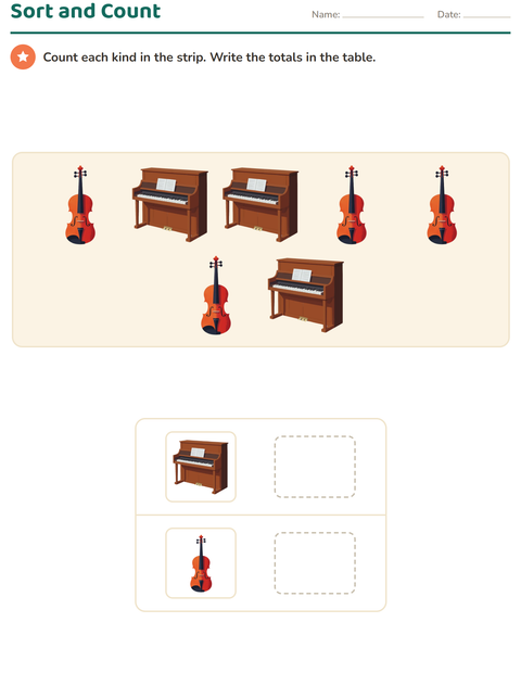 Preview of Graphs and Data worksheet featuring Music for grade 1