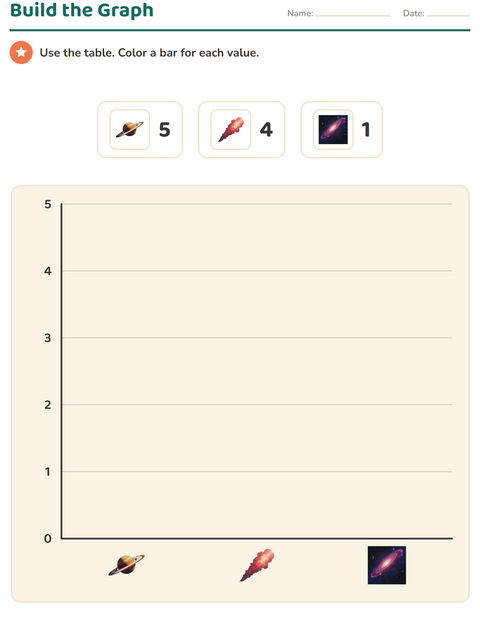 Preview of Graphs and Data worksheet featuring Space for grade 3