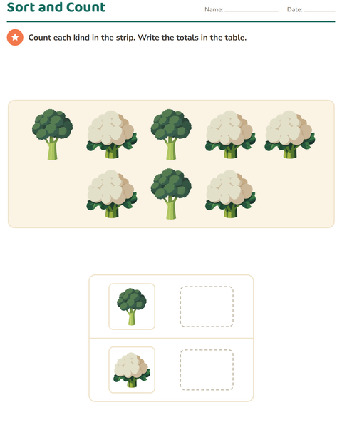 Preview of Graphs and Data worksheet featuring Vegetables for grade 1