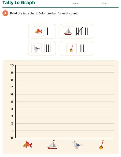 Preview of Graphs and Data worksheet featuring Beach for grade 2