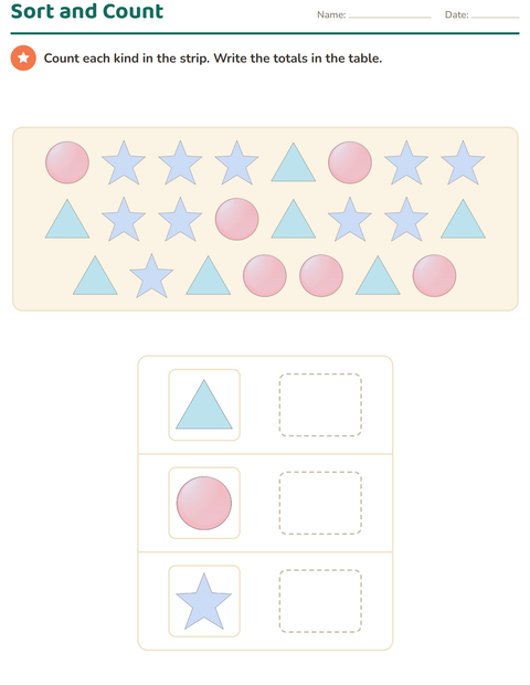 Preview of Graphs and Data worksheet featuring Shapes for grade 1