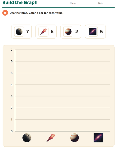Preview of Graphs and Data worksheet featuring Space for grade 3