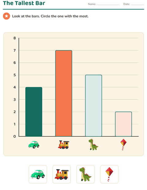 Preview of Graphs and Data worksheet featuring Toys for grade 1