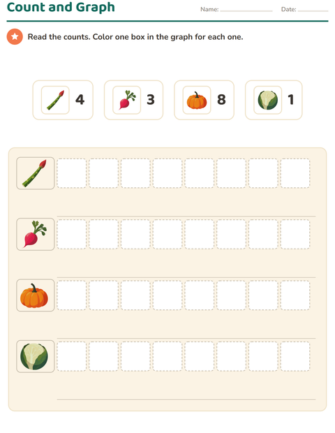 Preview of Graphs and Data worksheet featuring Vegetables for grade 1