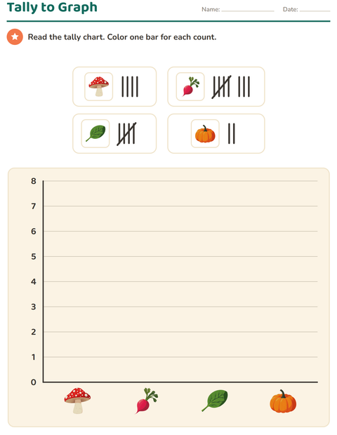 Preview of Graphs and Data worksheet featuring Vegetables for grade 2