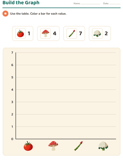 Preview of Graphs and Data worksheet featuring Vegetables for grade 3