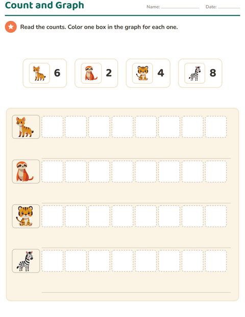 Preview of Graphs and Data worksheet featuring Zoo Animals for grade 1