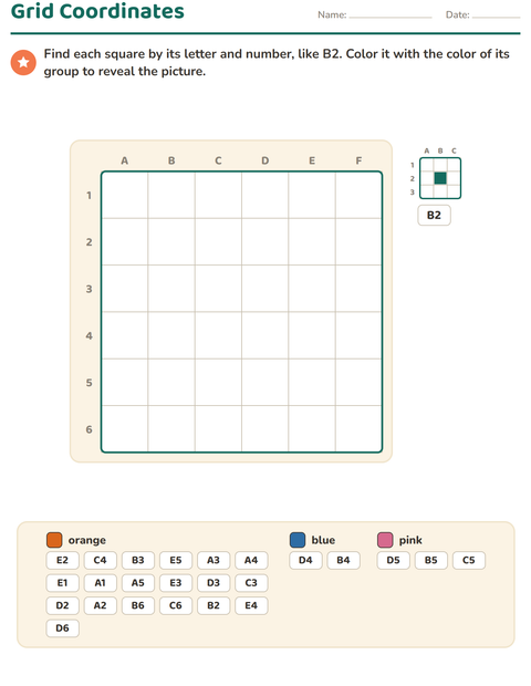 Preview of Grid Coordinates worksheet for grade 2