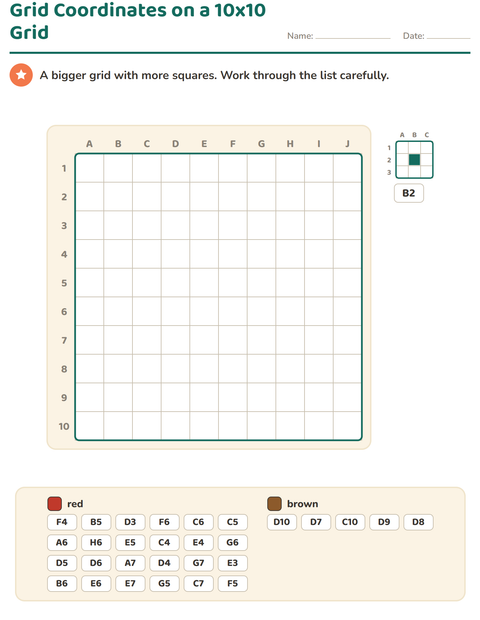 Preview of Grid Coordinates on a 10x10 Grid: A Hundred Squares