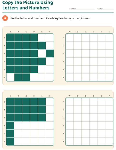 Copy the Picture Using Letters and Numbers: A to F, 1 to 6