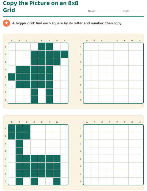 Preview of Copy the Picture on an 8x8 Grid: A to H, 1 to 8