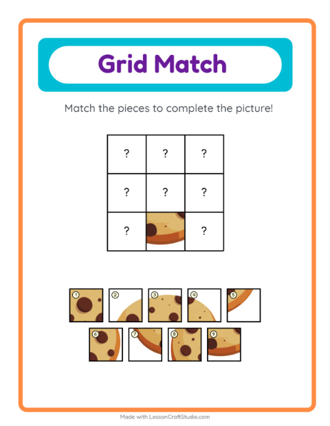 Preview of Grid Match worksheet featuring Christmas for kindergarten