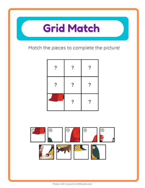 Preview of Grid Match worksheet featuring Christmas for kindergarten