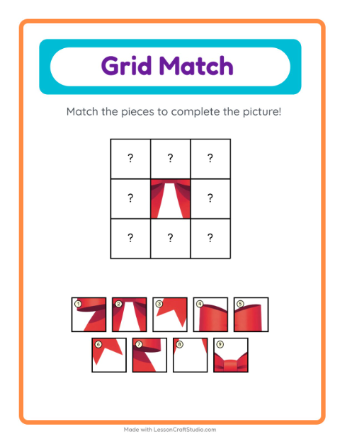 Preview of Grid Match worksheet featuring Easter for kindergarten