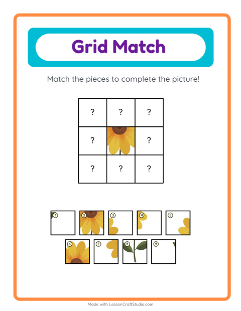 Preview of Grid Match worksheet featuring Easter for kindergarten