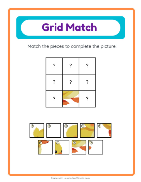 Preview of Grid Match worksheet featuring Easter for kindergarten