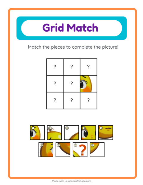 Preview of Grid Match worksheet featuring Emotions for kindergarten