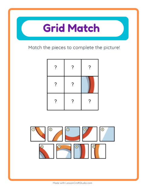 Preview of Grid Match worksheet featuring Furniture for kindergarten