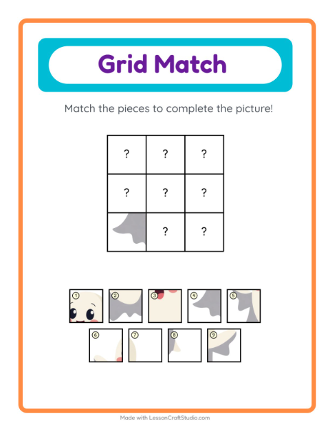 Preview of Grid Match worksheet featuring Miscellaneous for kindergarten